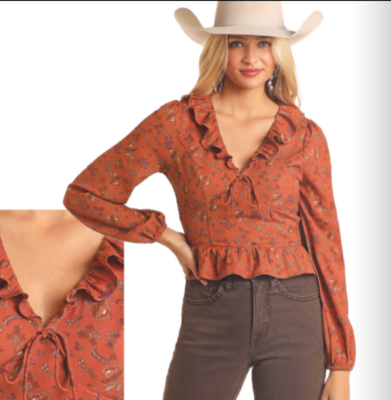 ROCK & ROLL DENIM CORSET DETAIL BLOUSE