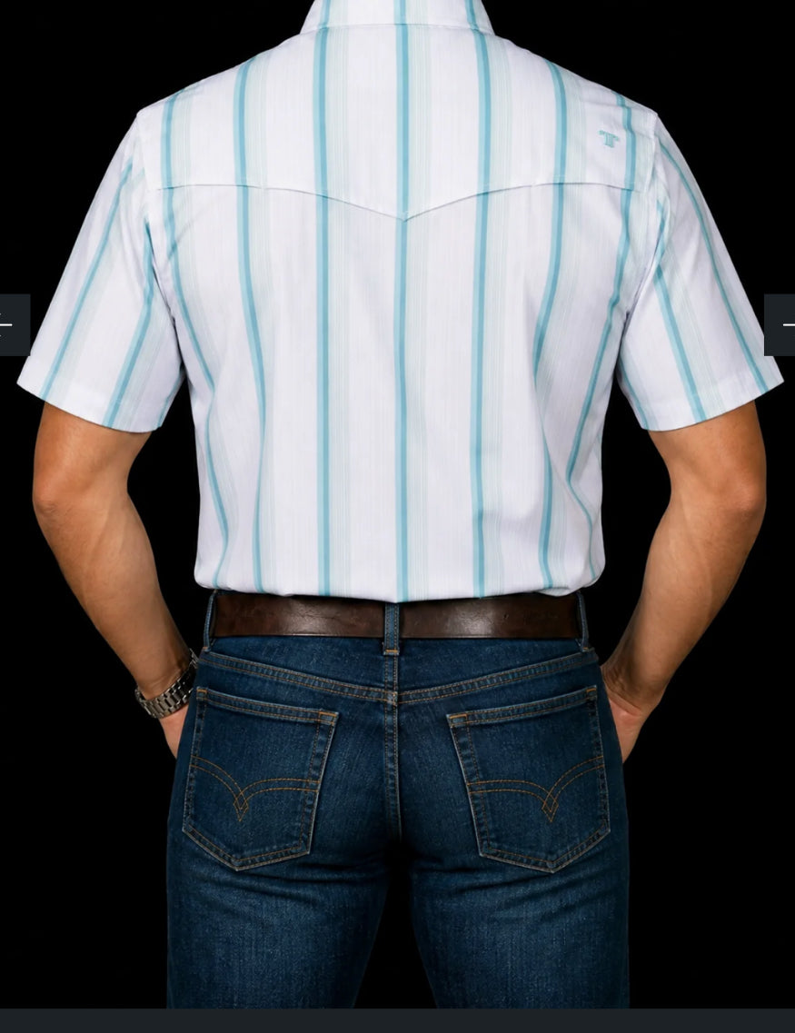 FERRELL BRAND “THE TRISTAN” IN GREY GREEN-SHORT SLEEVE PEARL SNAP SHIRT