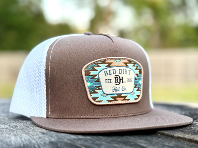 RED DIRT HAT CO AZTEC JANGO-BROWN/WHITE 5 PANEL HAT