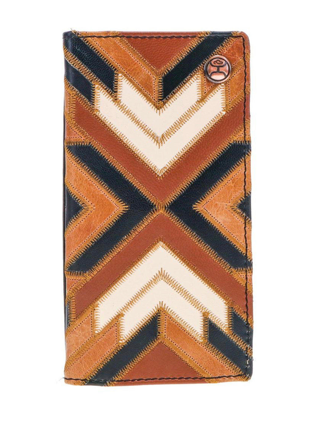 HOOEY “MONTEZUMA” PATCHWORK RODEO WALLET WITH ACCENTS AND HOOEY LOGO RIVET