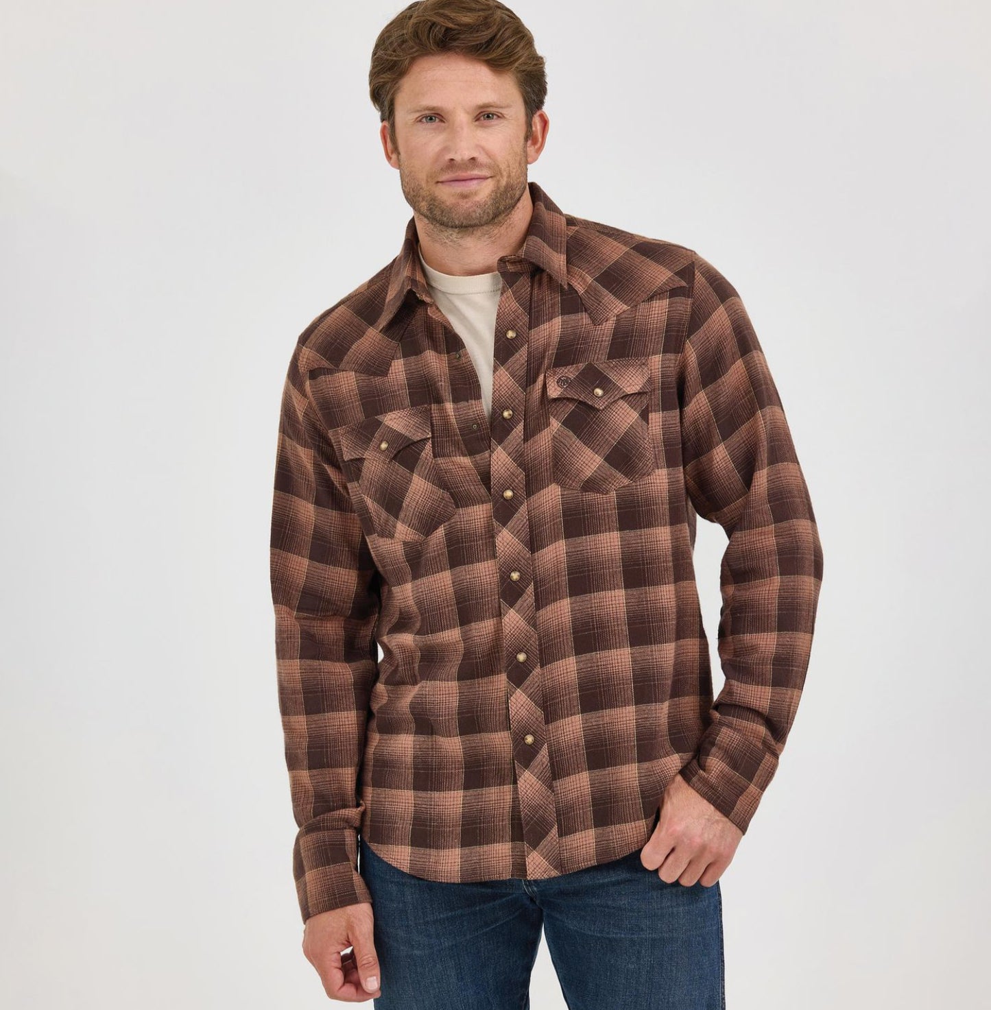WRANGLER RETRO MENS LONG SLEEVE SNAP FLANNEL SHIRT MODERN FIT