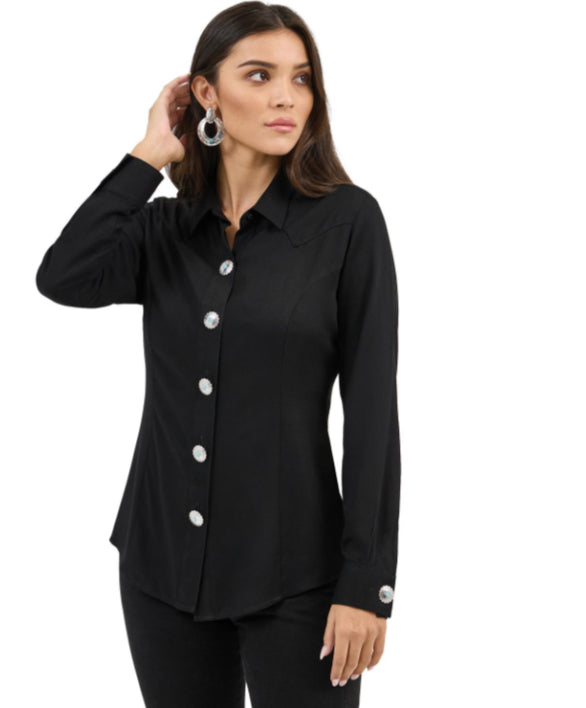 WRANGLER WOMENS WESTERN LONG SLEEVE RETRO SNAP CONCHO SHIRT