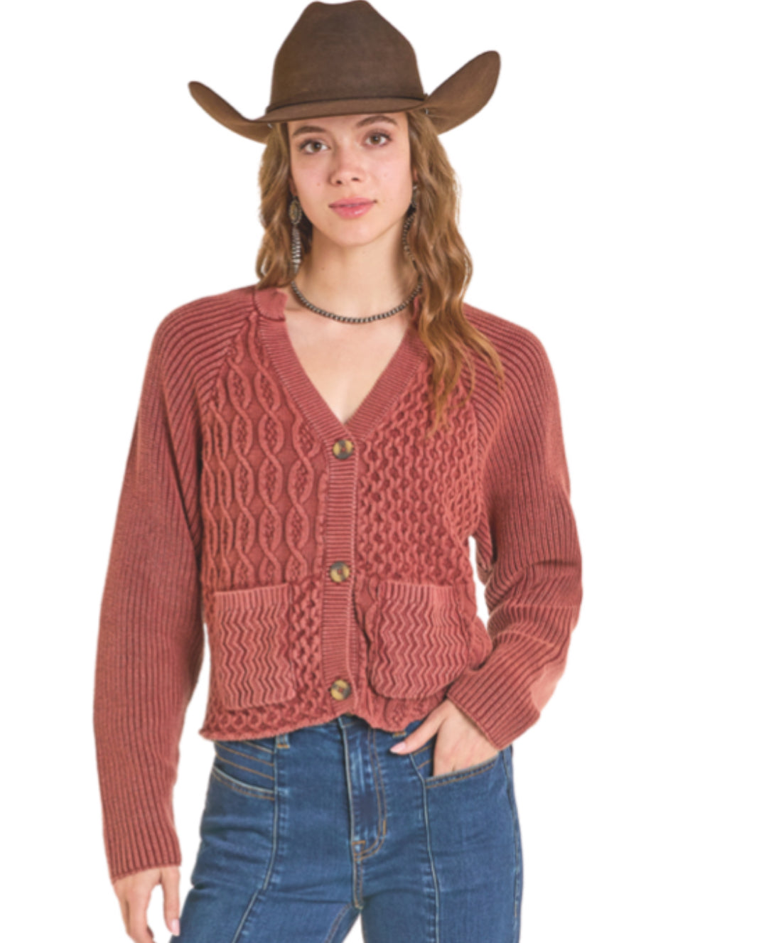 ROCK & ROLL DENIM WOMENS SWEATER CARDIGAN WITH WASH