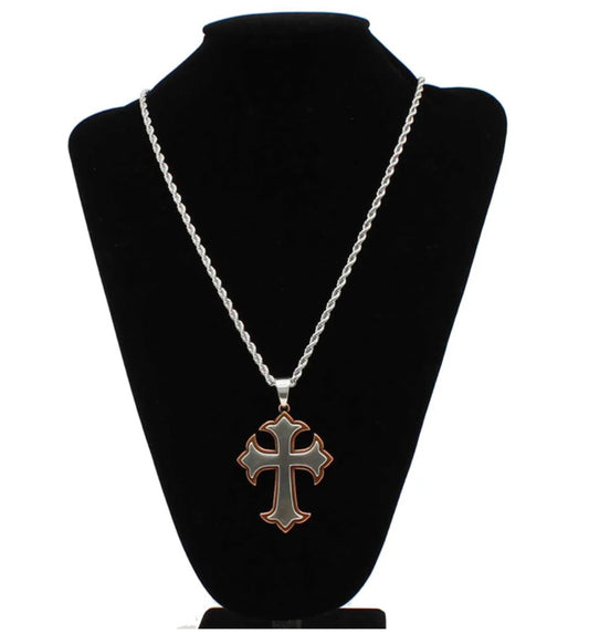 TWISTER 24” 2 TONE CROSS NECKLACE