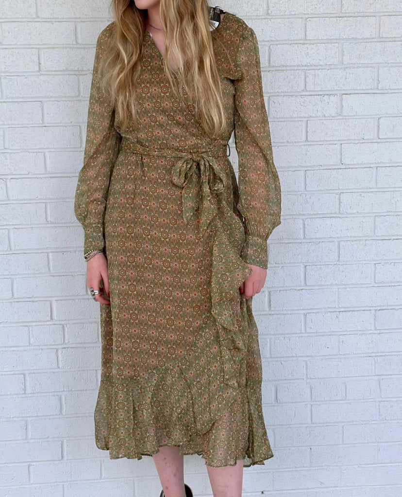 JUSTIN LONG SLEEVE WRAP DRESS-FLORAL