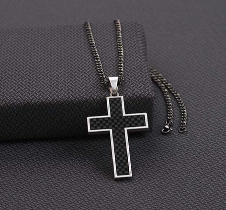 SILVER STRIKE 22” GUNMETAL CROSS NECKLACE