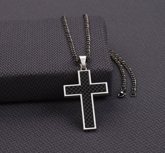 SILVER STRIKE 22” GUNMETAL CROSS NECKLACE
