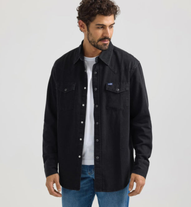 WRANGLER MENS DENIM LONG SLEEVE SHIRT IN VARIOUS WASHES