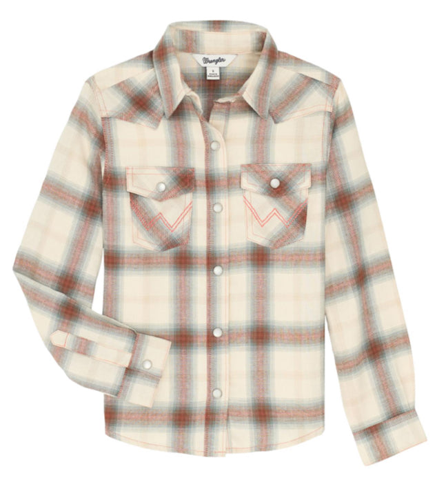 WRANGLER GIRLS PLAID FLANNEL PEARL SNAP SHIRT