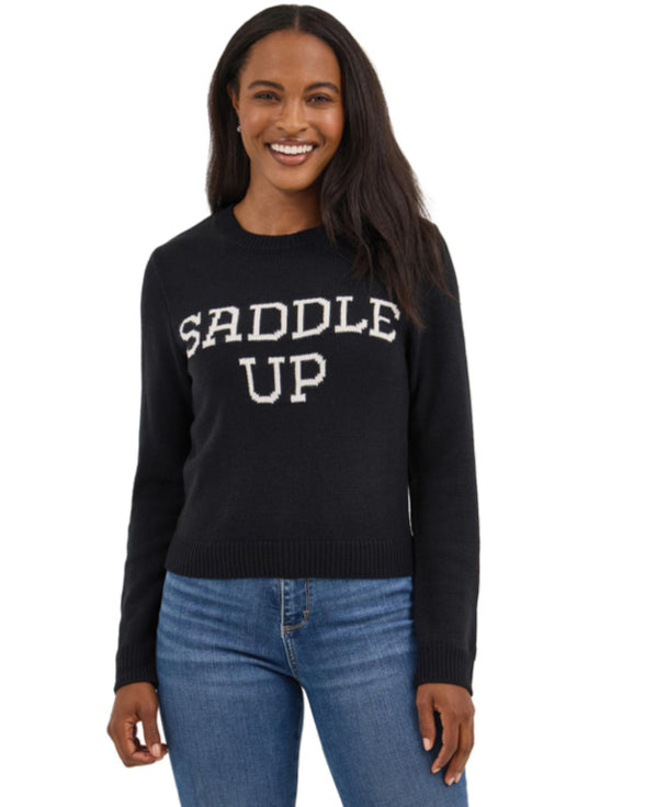 WRANGLER WOMENS RETRO PUNCHY LONG SLEEVE BLACK SADDLE UP SWEATER