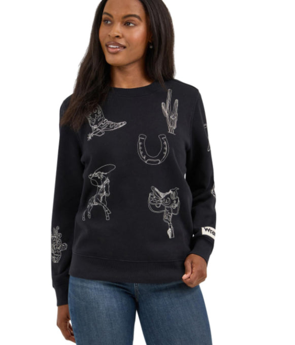 WRANGLER WOMENS WESTERN LONG SLEEVE ICON BLACK SWEATER
