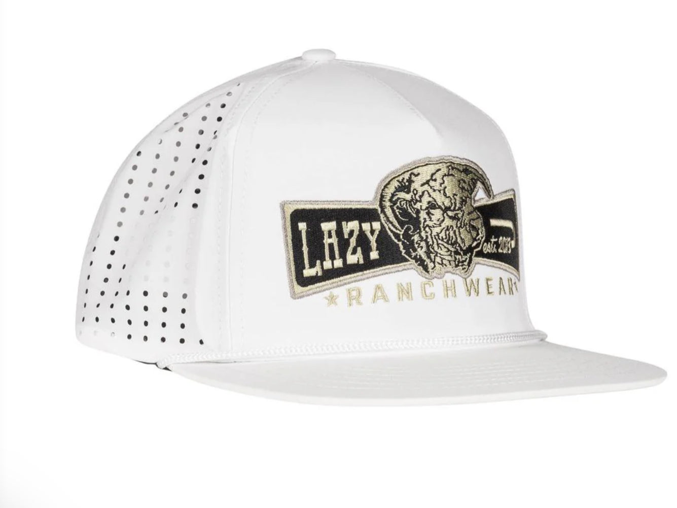 LAZY J RANCH WHITE DIAMOND BANNER PERFORMANCE ROPE TRUCKER HAT