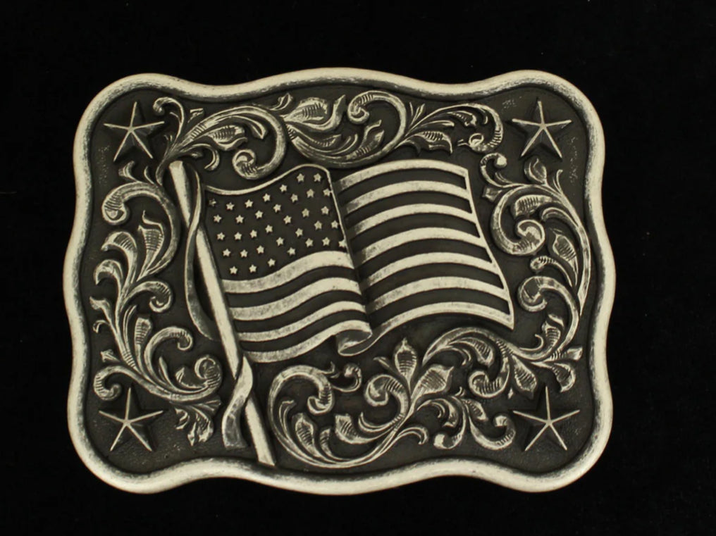 NOCONA RECTANGLE SMOOTH EDGE USA FLAG BELT BUCKLE