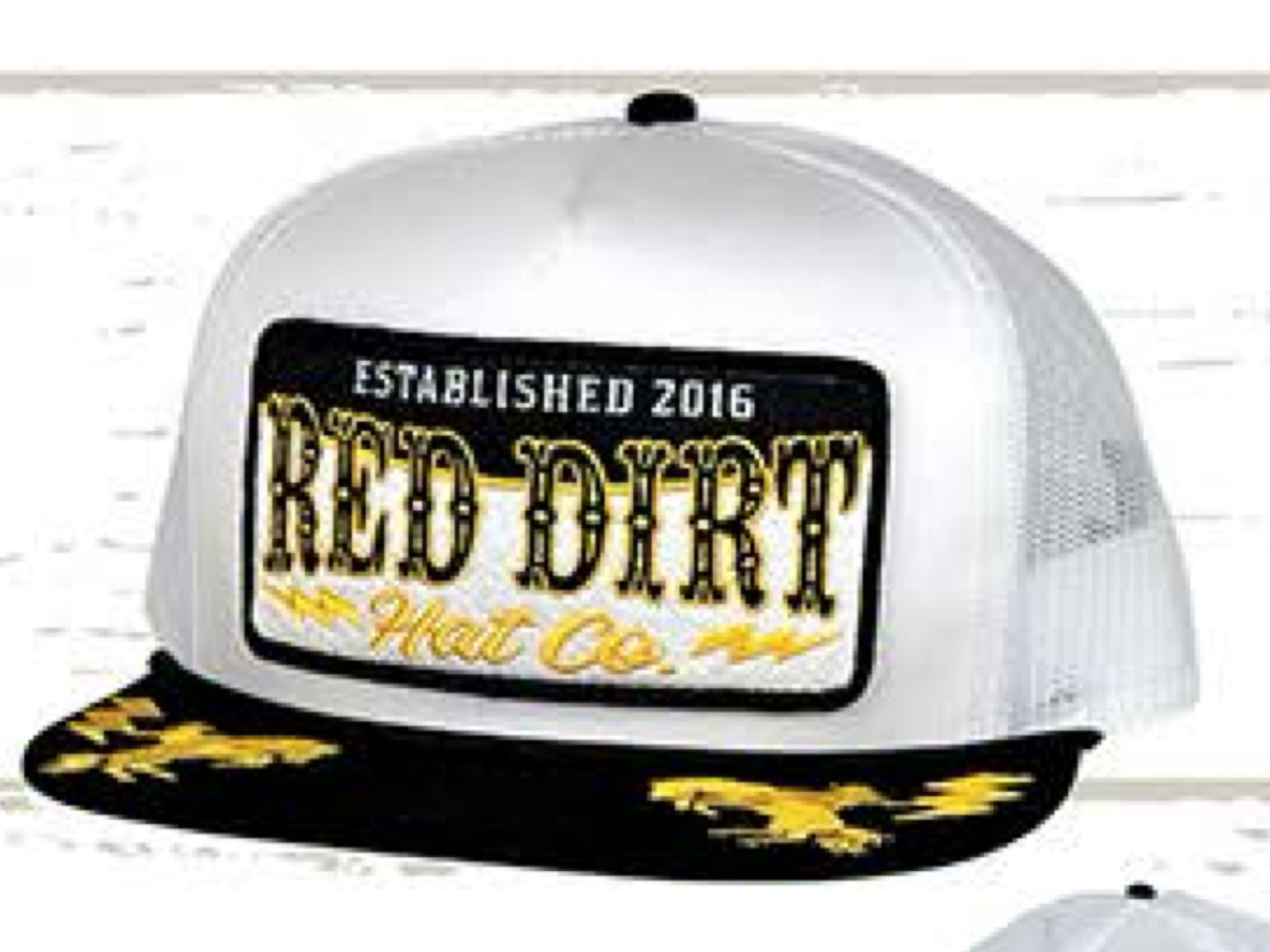 RED DIRT HAT CO HIGH VOLTAGE-WHITE/WHITE BLACK FLAT BILL BLACK ROPE 5 PANEL SNAPBACK HAT