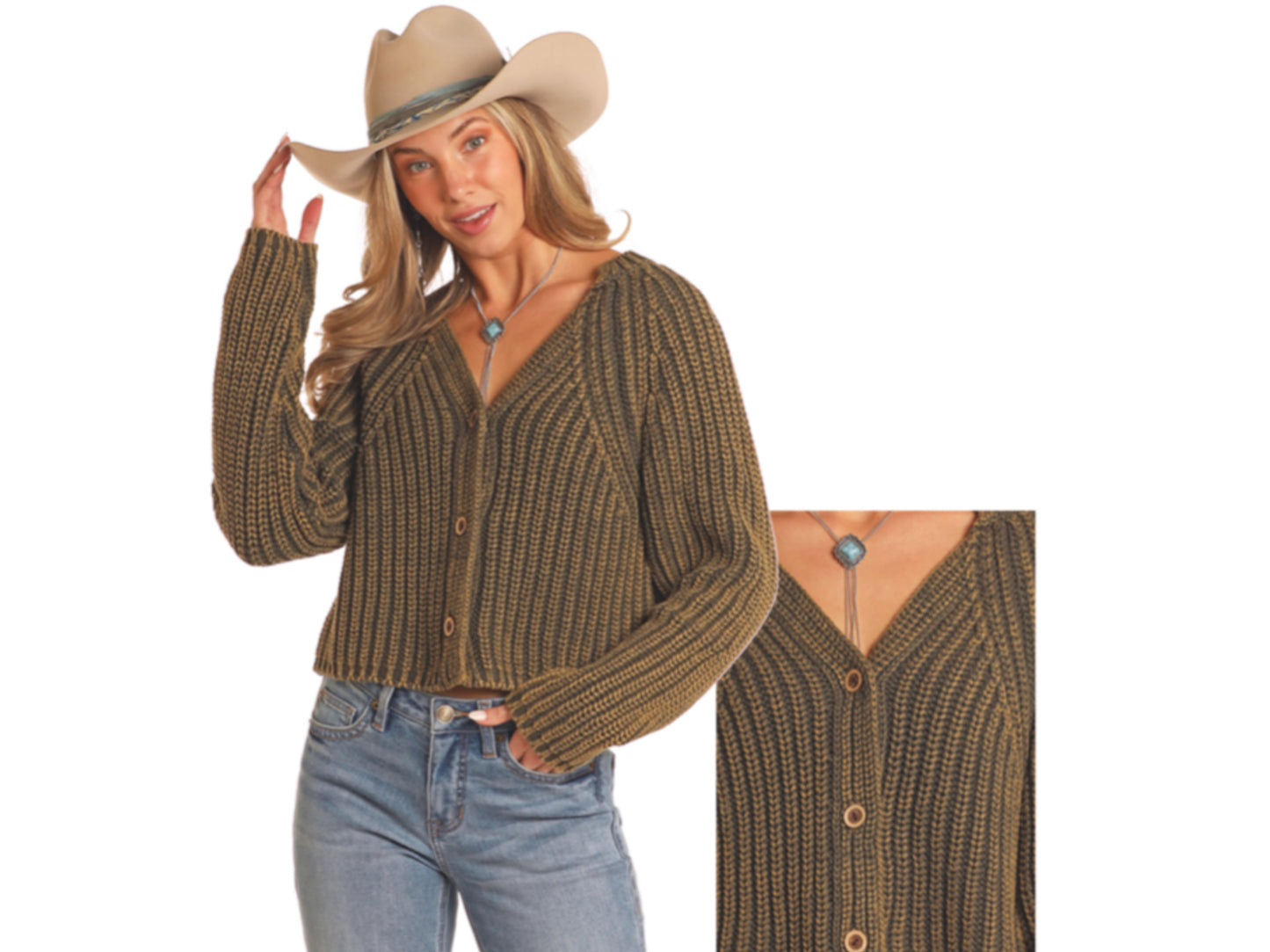 ROCK & ROLL DENIM WOMENS CHUNKY KNIT CARDIGAN