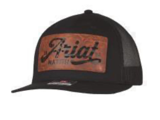 ARIAT MENS BLACK LEATHER PATCH CAP