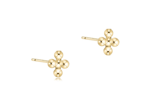 E NEWTON CLASSIC BEADED SIGNATURE CROSS SMALL STUD-2MM BEAD GOLD