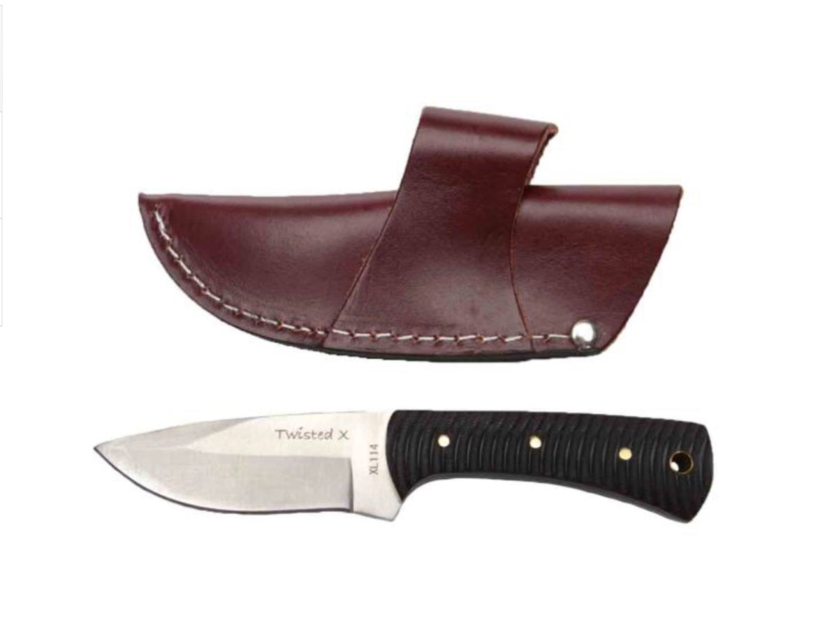 TWISTED X BLACK HANDLE FIXED BLADE KNIFE AND SHEATH