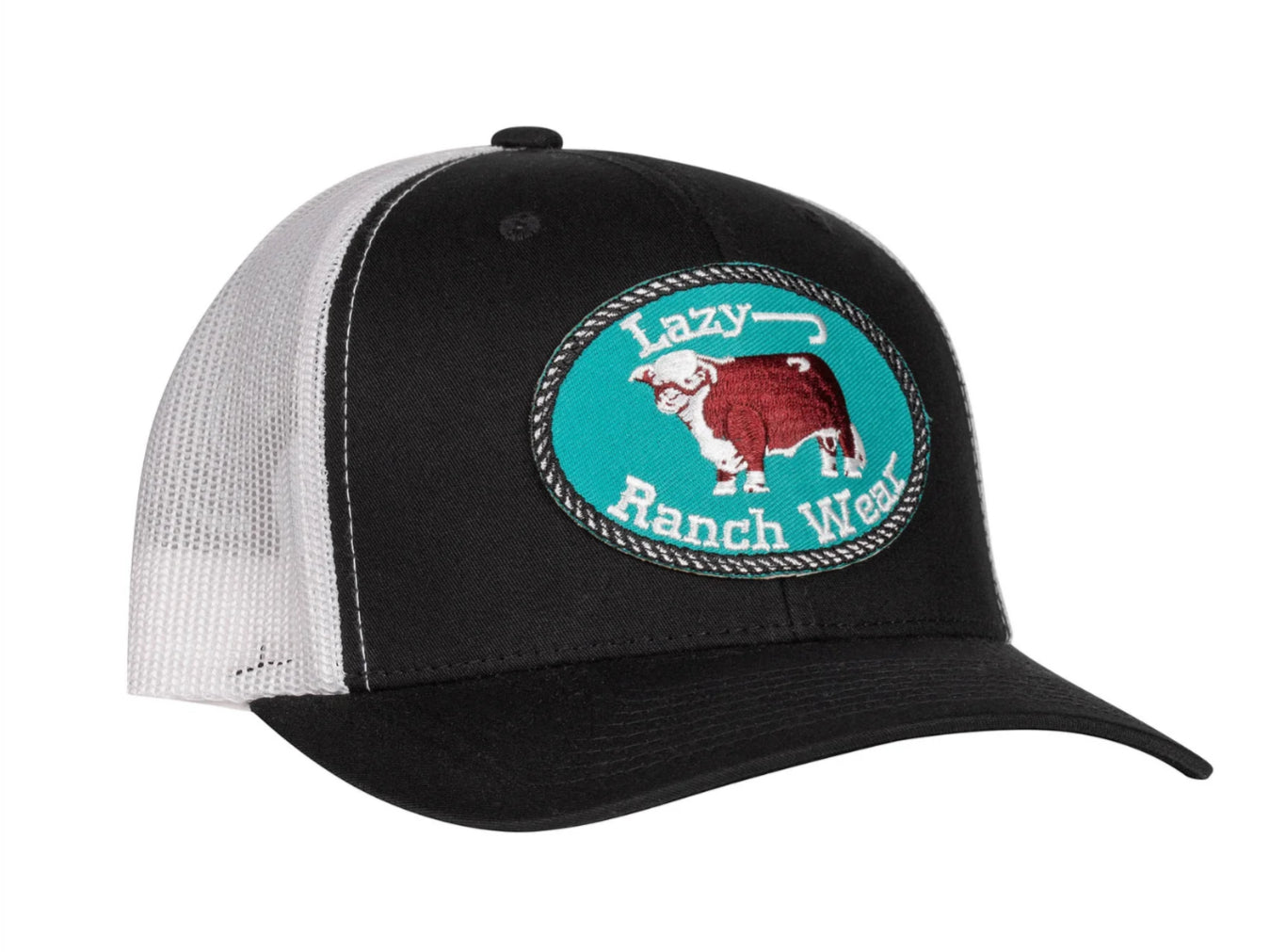 LAZY J RANCH BLACK & WHITE ORIGINAL BUCKLE MID PROFILE TRUCKER HAT