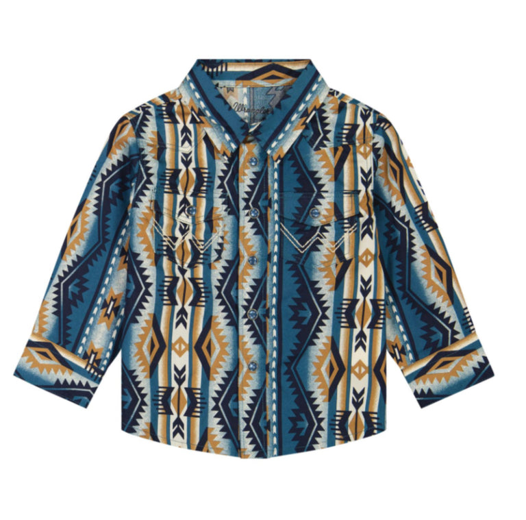 WRANGLER BABY BOY SHIRT-TEAL/BROWN
