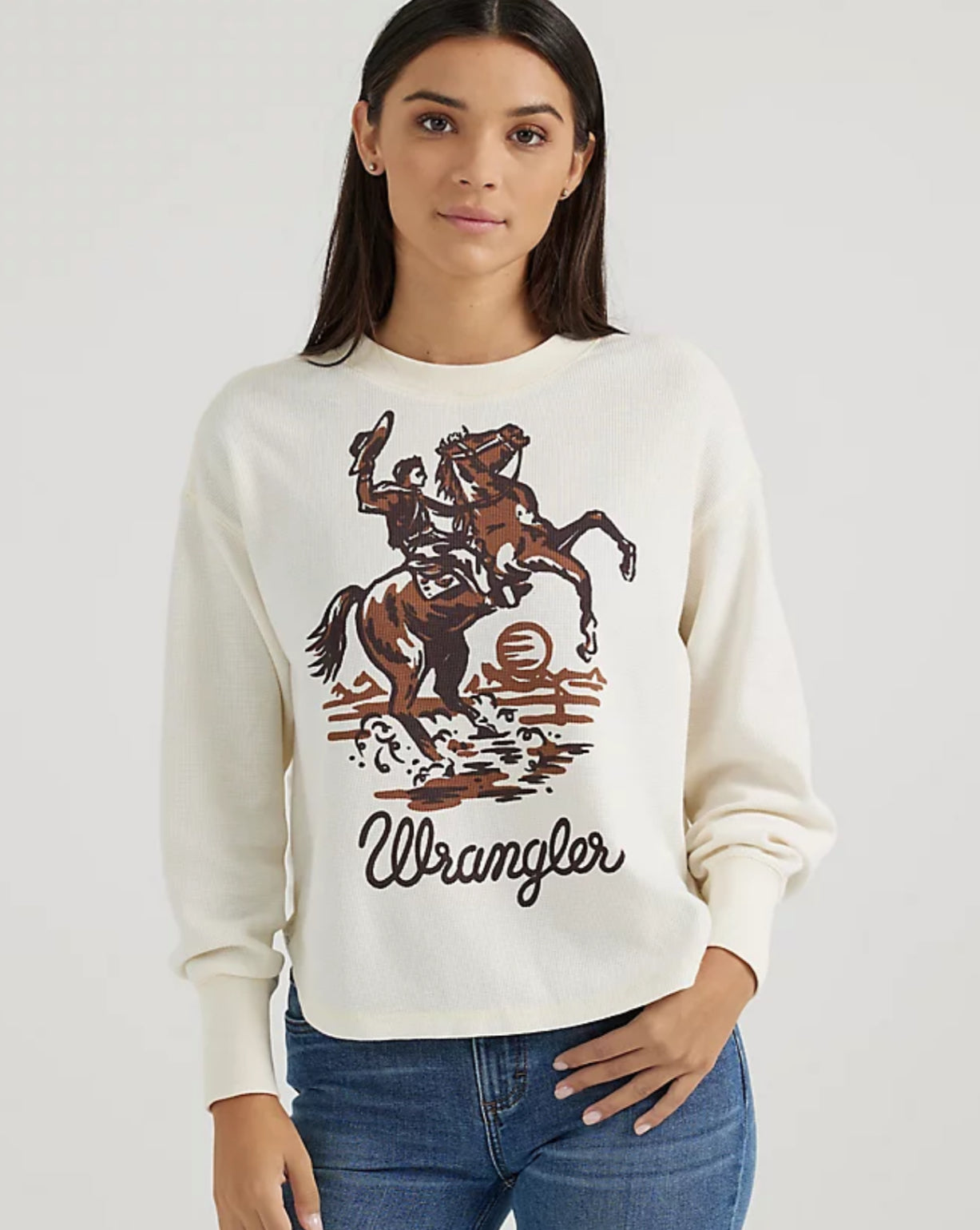 WRANGLER WOMENS LONG SLEEVE THERMAL BUCKING HORSE TOP