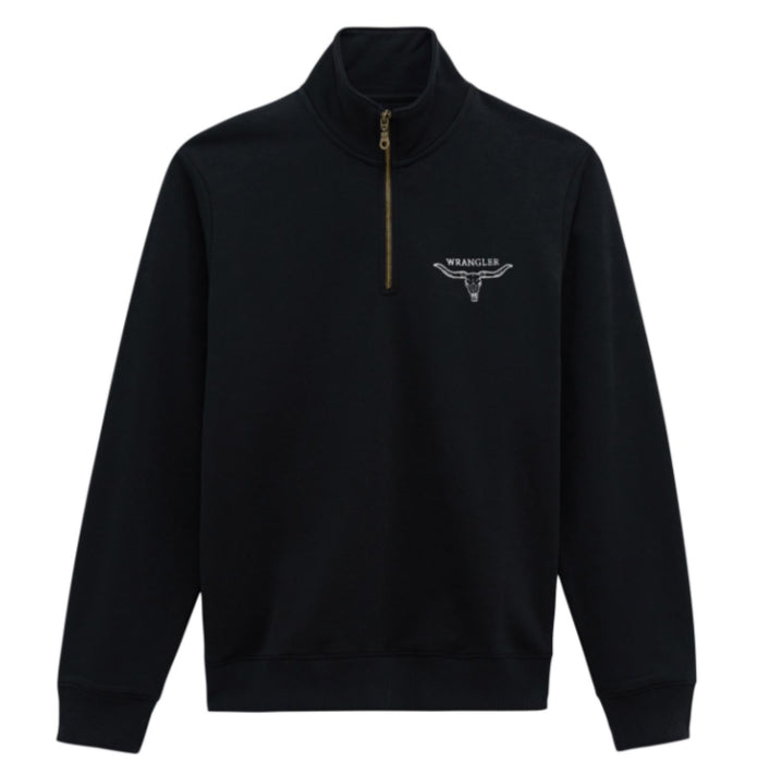 WRANGLER MENS 1/4 ZIP LOGO FLEECE PULLOVER-JET BLACK