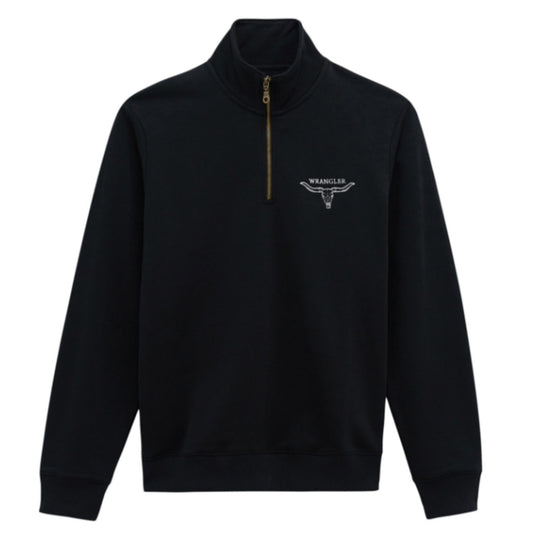 WRANGLER MENS 1/4 ZIP LOGO FLEECE PULLOVER-JET BLACK