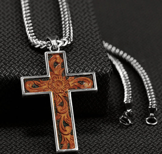 TWISTER LEATHER CROSS NECKLACE
