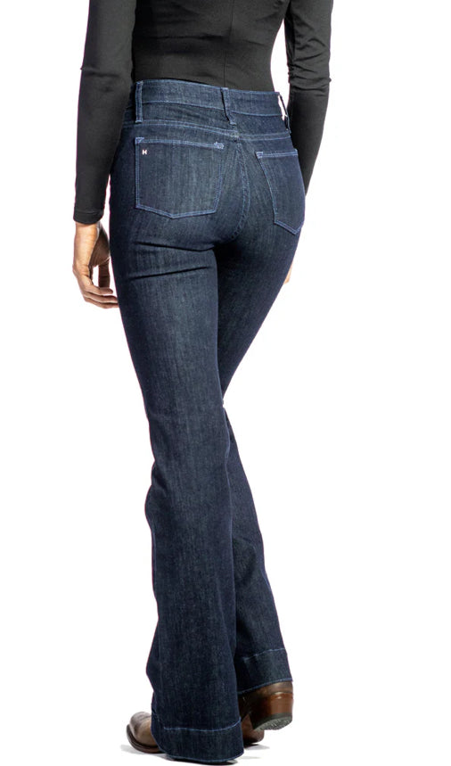 HAALA DENIM BELLA TROUSERS FLARE JEAN IN MIDNIGHT WITH DUSK BLUE STITCHING