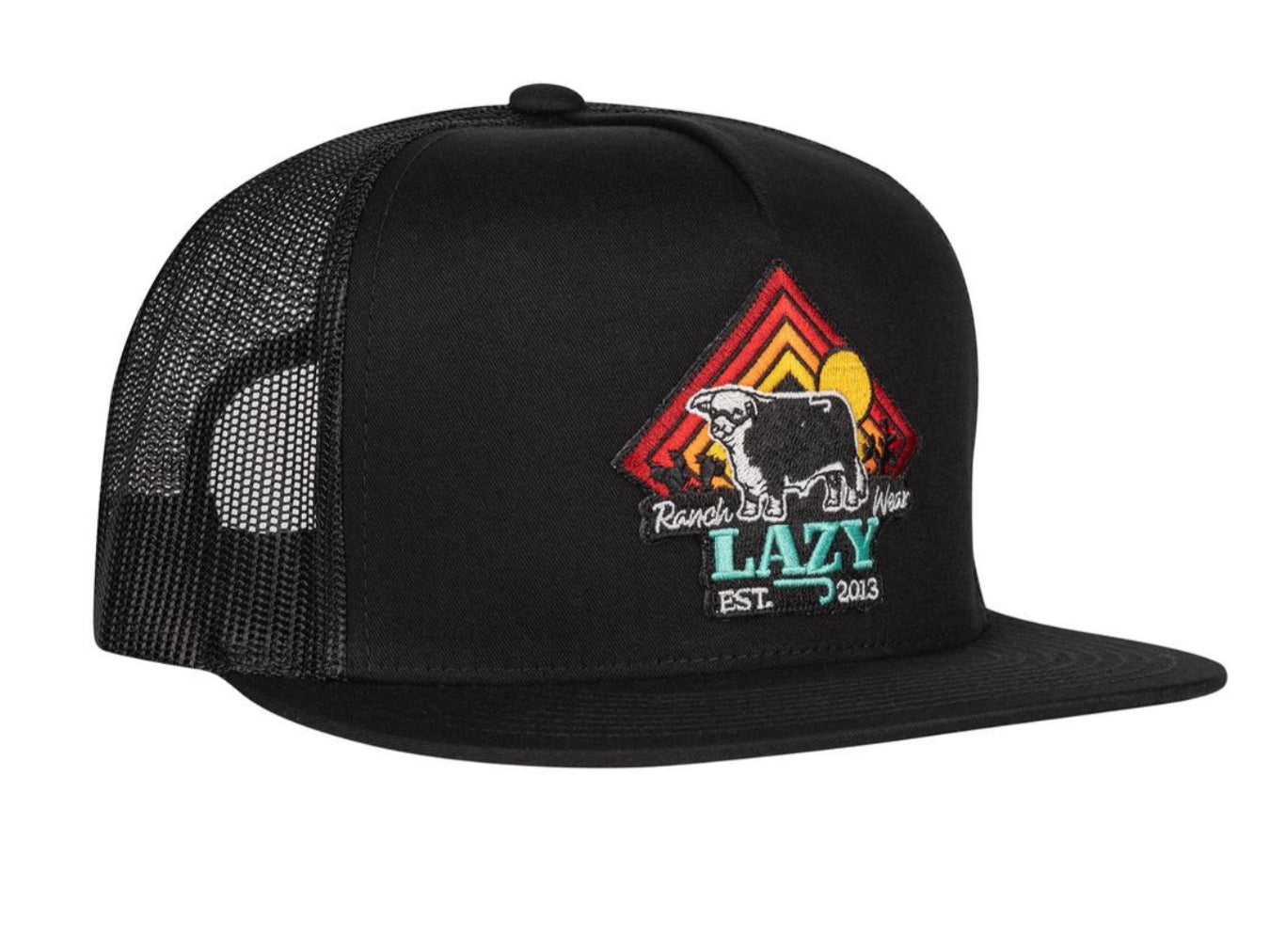 LAZY J RANCH BLACK CACTUS SUNRISE CLASSIC FIVE PANEL TRUCKER HAT