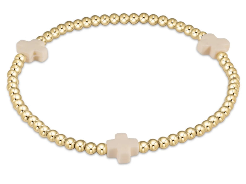 E NEWTON SIGNATURE CROSS GOLD PATTERN 3 MM BEAD BRACELET