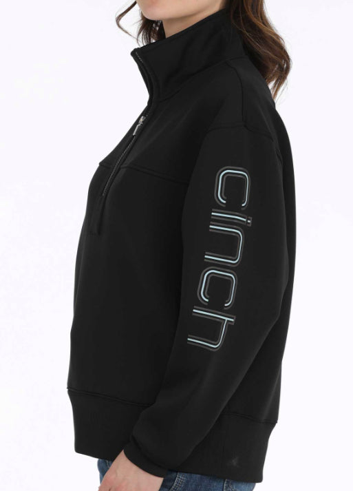CINCH WOMENS 1/4 ZIP BLACK PULLOVER WITH LOGO
