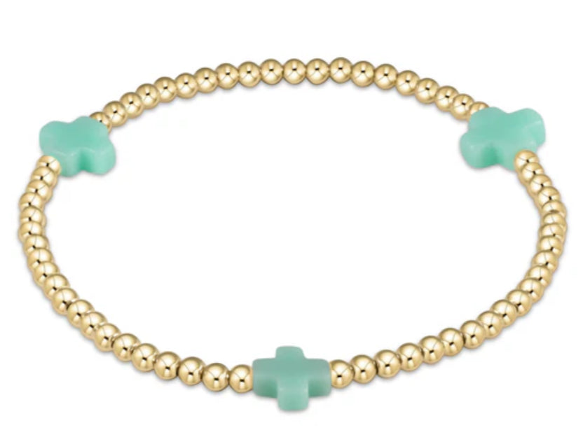 E NEWTON SIGNATURE CROSS GOLD PATTERN 3 MM BEAD BRACELET