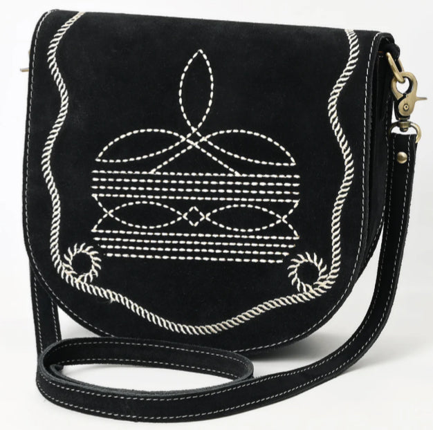 AMERICAN DARLING GENUINE SUEDE FOLD OVER TOP WESTERN STITCH PURSE