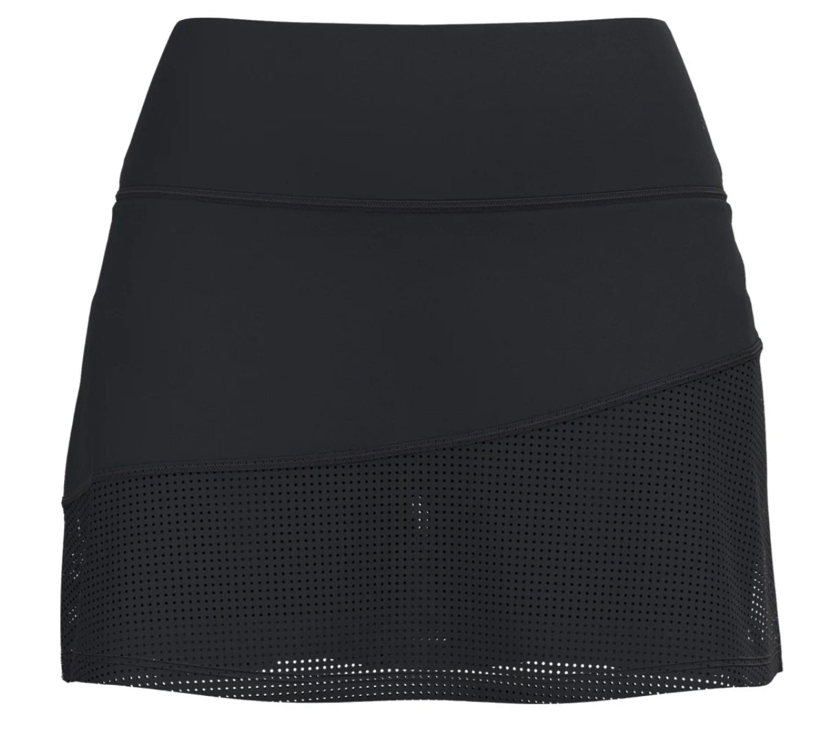 HOOEY WOMENS SALLY BLACK PERFORATED SKORT WITH BUILT IN SHORTS AND BIAS CUT HEM