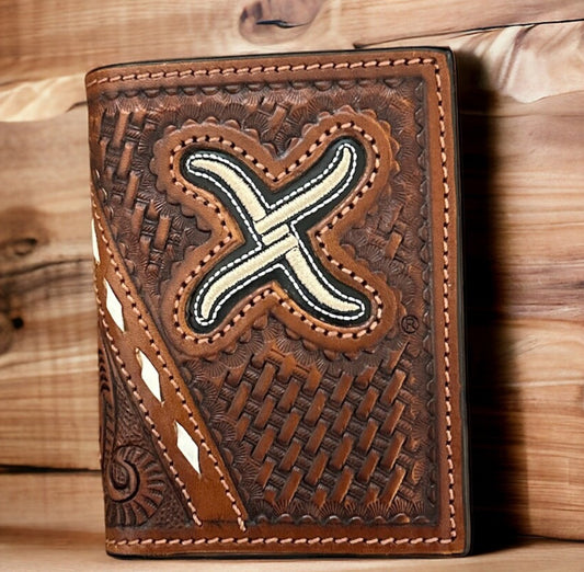 TWISTED X TRIFOLD BASKET WEAVE/BUCKSTITCH WALLET