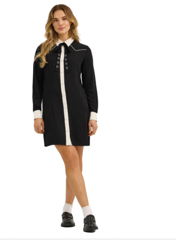 WRANGLER WOMENS LONG SLEEVE SNAP BLACK AND WHITE DRESS