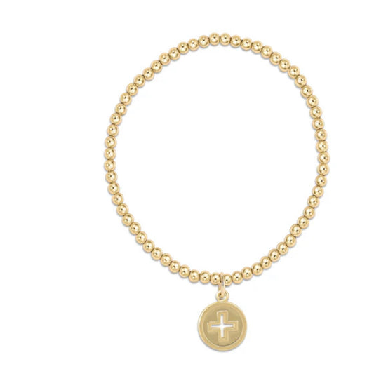 E NEWTON CLASSIC GOLD 3 MM BEAD BRACELET-SIGNATURE CROSS GOLD DISC