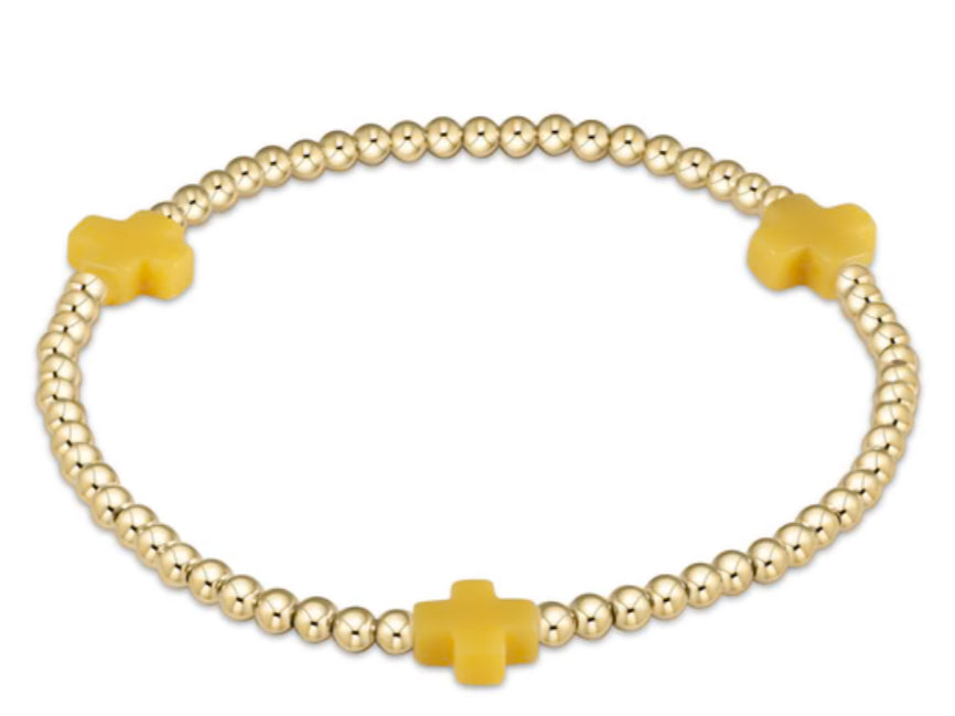 E NEWTON SIGNATURE CROSS GOLD PATTERN 3 MM BEAD BRACELET