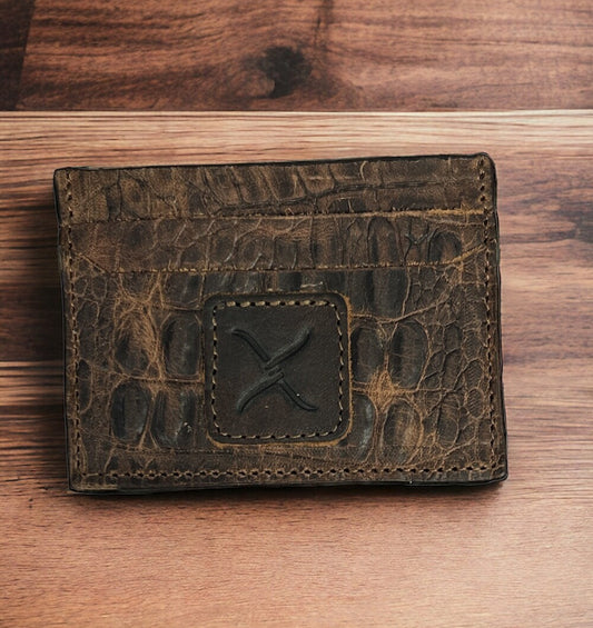 TWISTED X FRONT POCKET EMBOSSED BROWN DISTRESSED GATOR WALLET