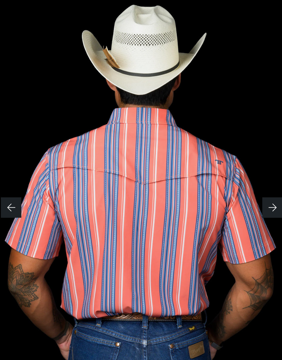FERRELL BRAND THE JAMES IN SALMON-SHORT SLEEVE PEARL SNAP SHIRT
