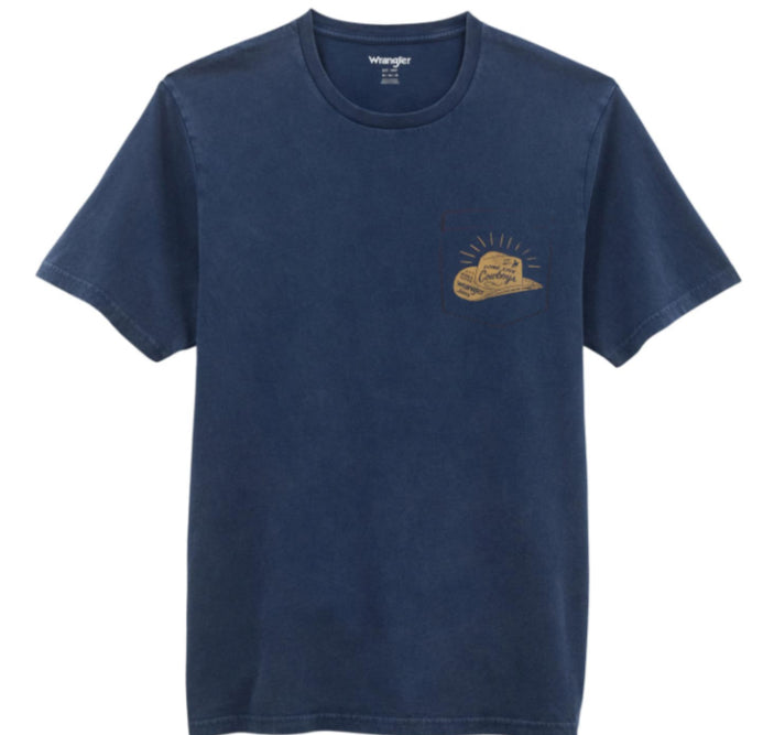 WRANGLER MENS LONG LIVE COWBOYS ONE POCKET SHORT SLEEVE TEE