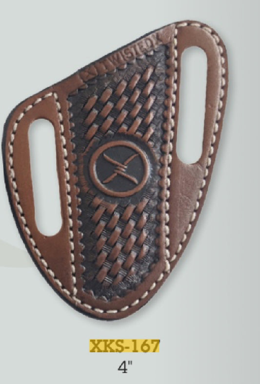 TWISTED X KNIFE SHEATH CHESTNUT PANCAKE WITH X LOGO 4”
