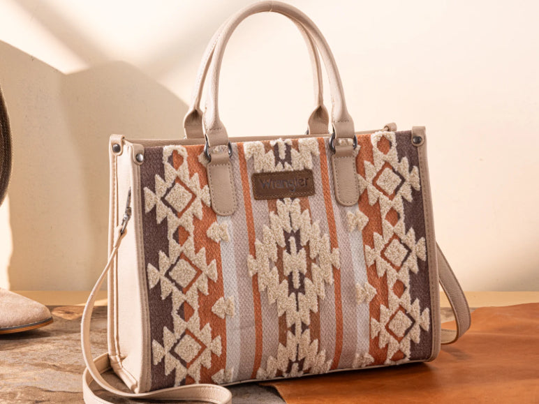 WRANGLER SHERPA AZTEC CANVAS TOTE/CROSSBODY