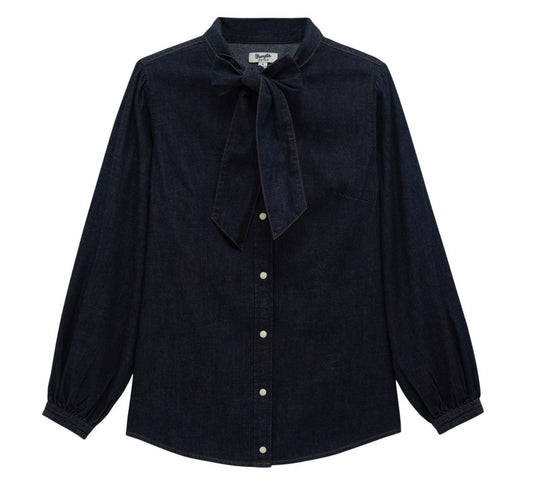 WRANGLER WOMENS PUNCHY DENIM BOW SNAP SHIRT
