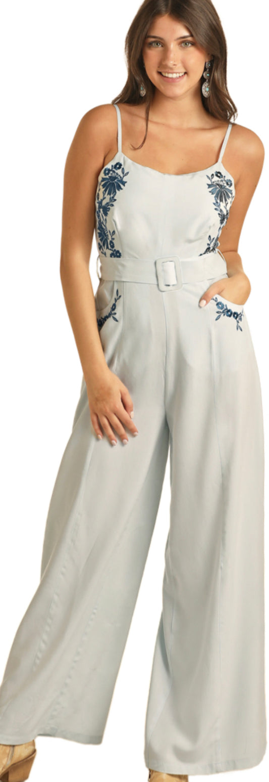 ROCK AND ROLL DENIM WOMENS EMBROIDERED JUMPSUIT