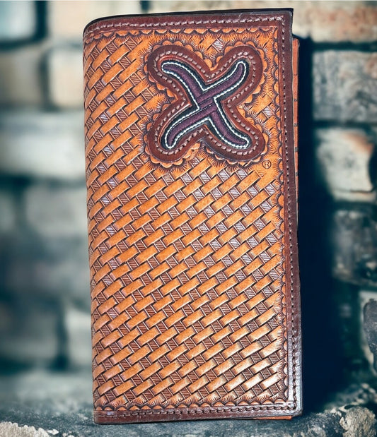TWISTED X BASKET WEAVE BROWN EMBROIDERED RODEO WALLET