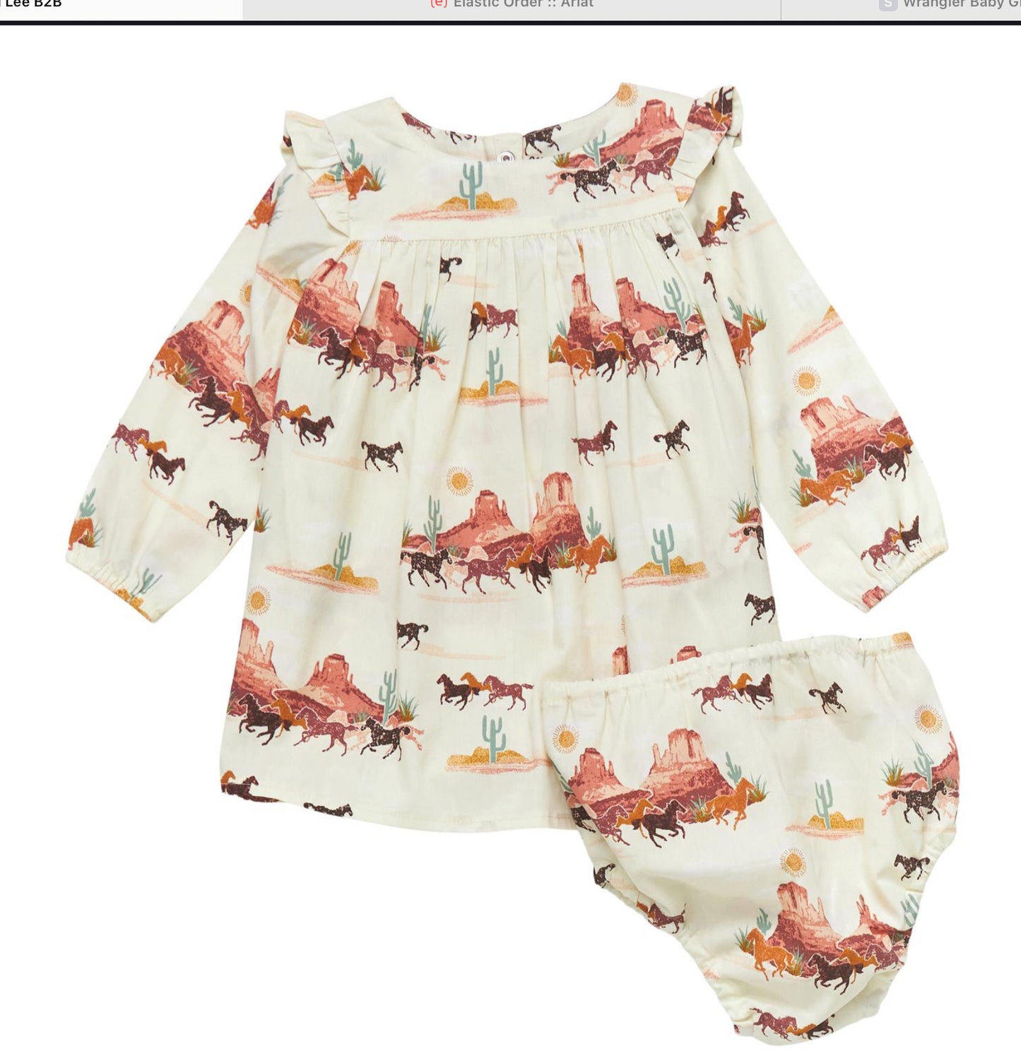 WRANGLER INFANT GIRLS WESTERN PRINT LONG SLEEVE DRESS