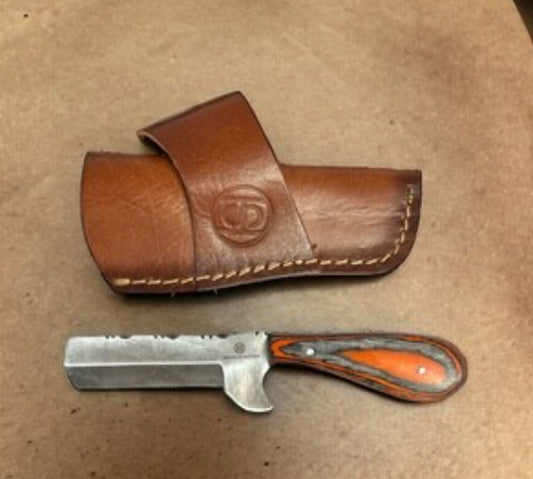 CIRCLE SH CUTLERY KNIFE 6.75” SURGICAL STEEL BULL CUTTER WOOD GRIP WITH SHEATH