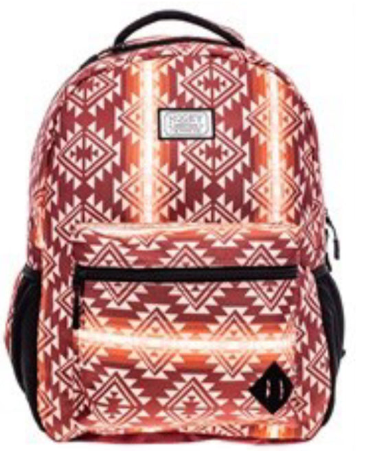 HOOEY RECESS BACKPACK CORDOVAN/WHITECAP GREY AZTEC PATTERN ALL OVER WITH CORDOVAN ACCENTS